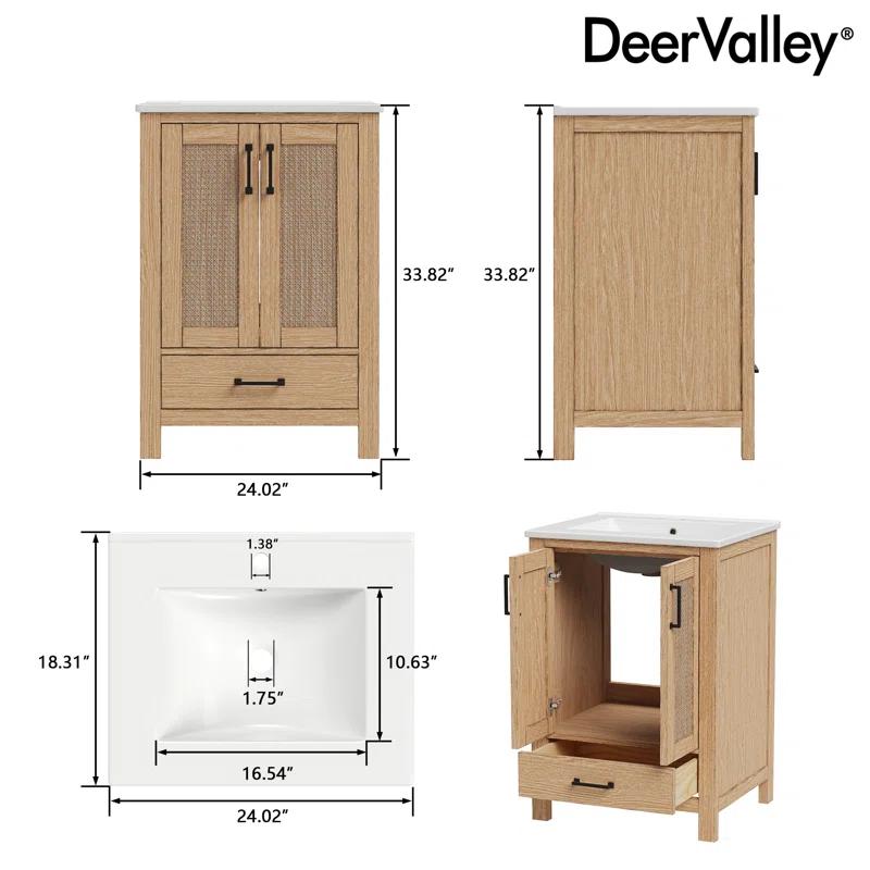 DeerValley Cove 24" Fully Assembled Single Bathroom Vanity with Ceramic Top, Soft-close Doors and Drawer