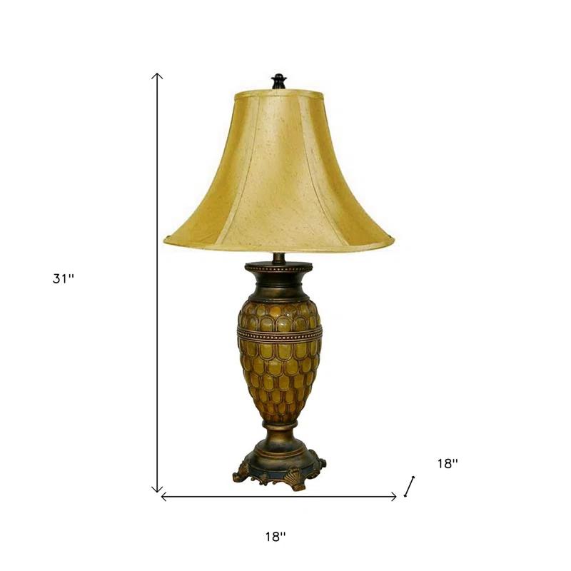 Bloomsbury Market 31" Golden Brown Polyresin Urn Table Lamp With Night Light And Gold Bell Shade