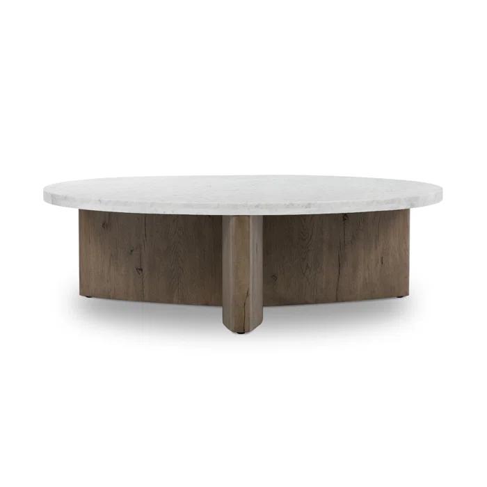 Voss Round Coffee Table - Natural and White Marble
