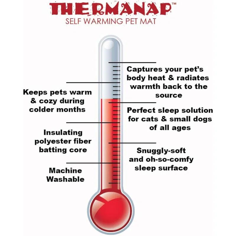 Thermanap Self-Warming Cat Bed For Indoor Cats & Small Dogs, Washable & Reflects Body Heat - Quilted Faux Fur Reflective Bed Mat - Cream, Small