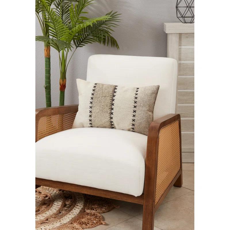 Saro Posh Collection Striped Leather/Suede Pillow Cover