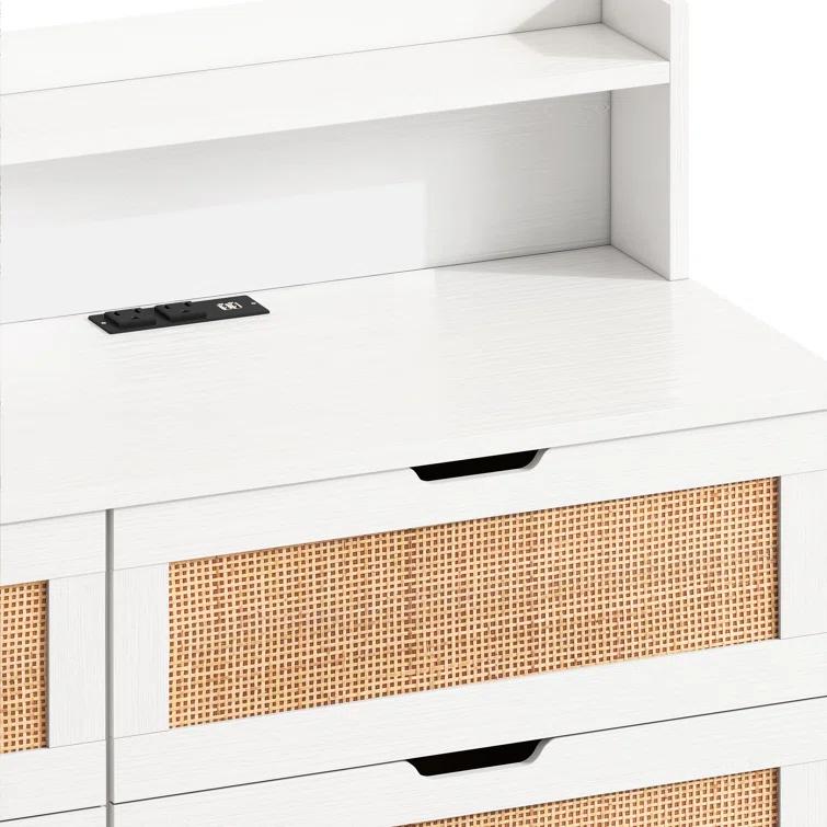 Latitude Run® 6-Drawer Dresser w/LED Lights and Power Outlet,Rattan Storage Cabinet,Living Room Organizer