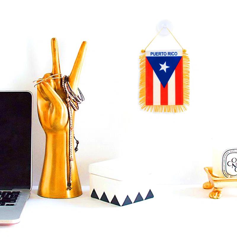 ANLEY Puerto Rico Fringy Window Hanging Flag 4 x 6 in.