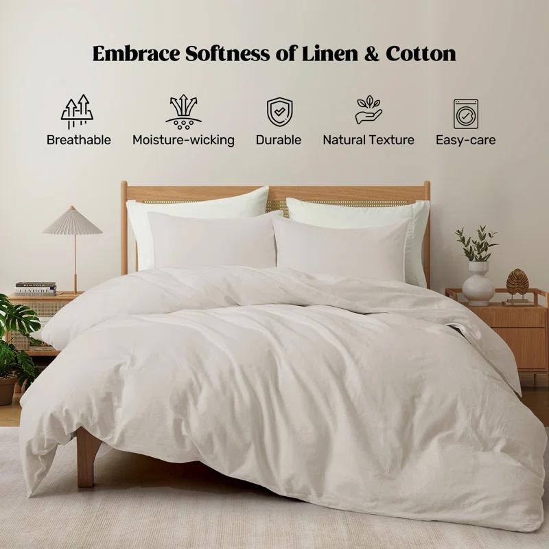 Peace Nest Linen and Cotton Duvet Cover with Pillowcase