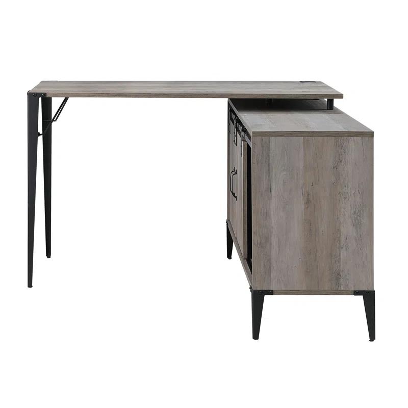 ExpressThrough L-Shaped Metal Base Writing Desk with Power Outlet