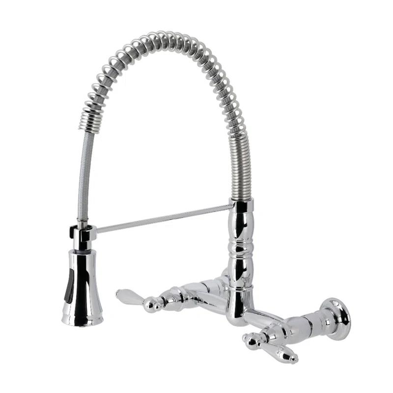 Kingston Brass GS1241AL Kingston Brass Heritage Double-Handle 2-Hole Wall-Mount Pre-Rinse Bridge Kitchen Faucet
