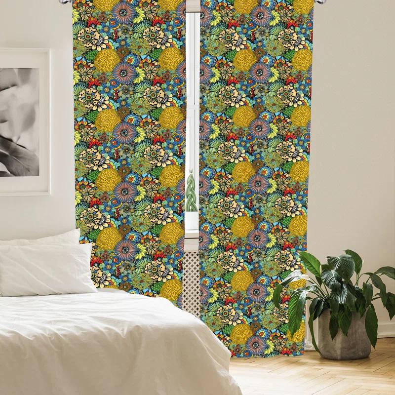 Ambesonne Garden Art Floral Semi-Sheer Rod Pocket Curtain Panels (Set of 2)