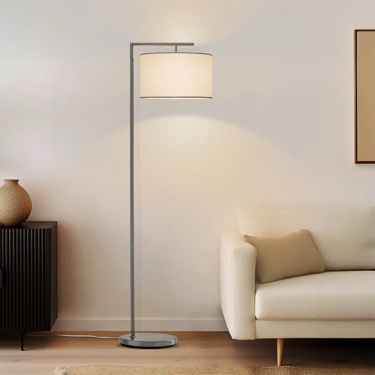 Montage Modern 60 in. Mid-Century Modern LED Floor Lamp with Fabric Drum Shade