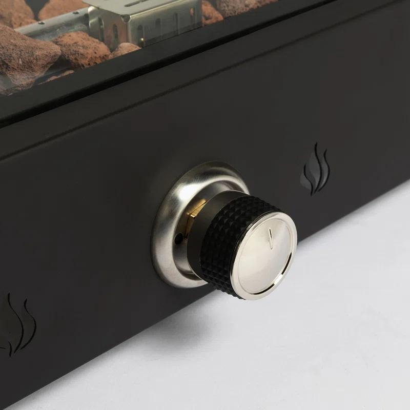 Tabletop Fire Pit with Quick Connect Joint, Glass Wind Guard and Lava Rock