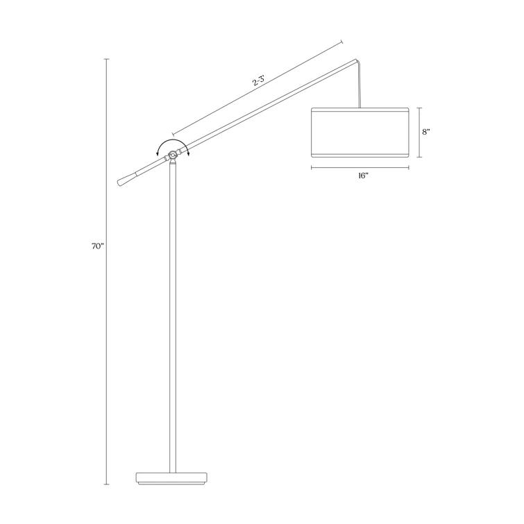 Brightech Hudson 70 in. Modern Height Adjustable LED Floor Lamp with Beige Fabric Drum Shade