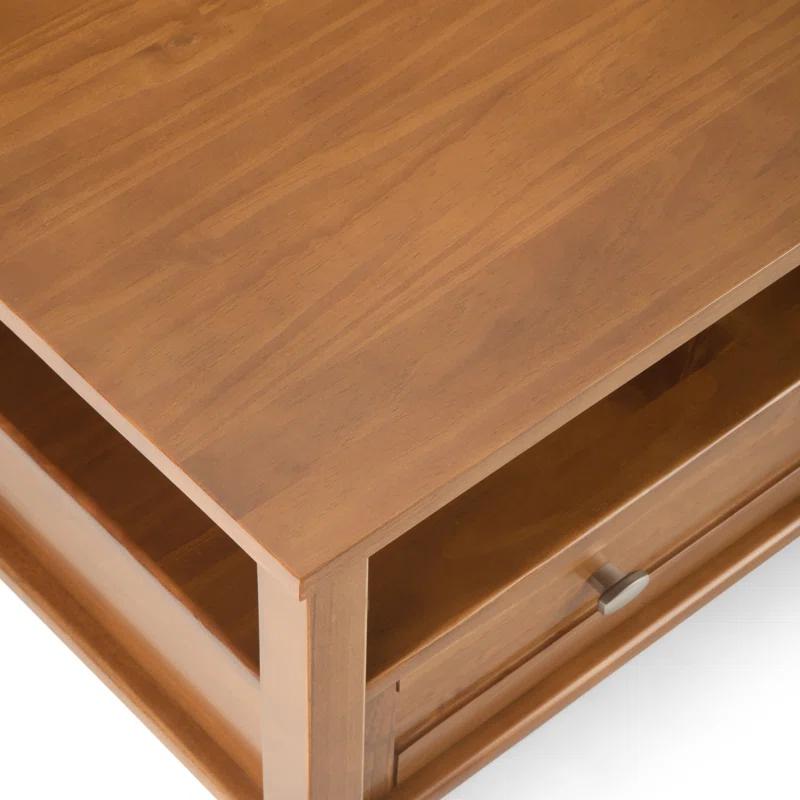 Simpli Home Warm Shaker 36"W Solid Wood Square Coffee Table with Two Drawers and Open Shelf