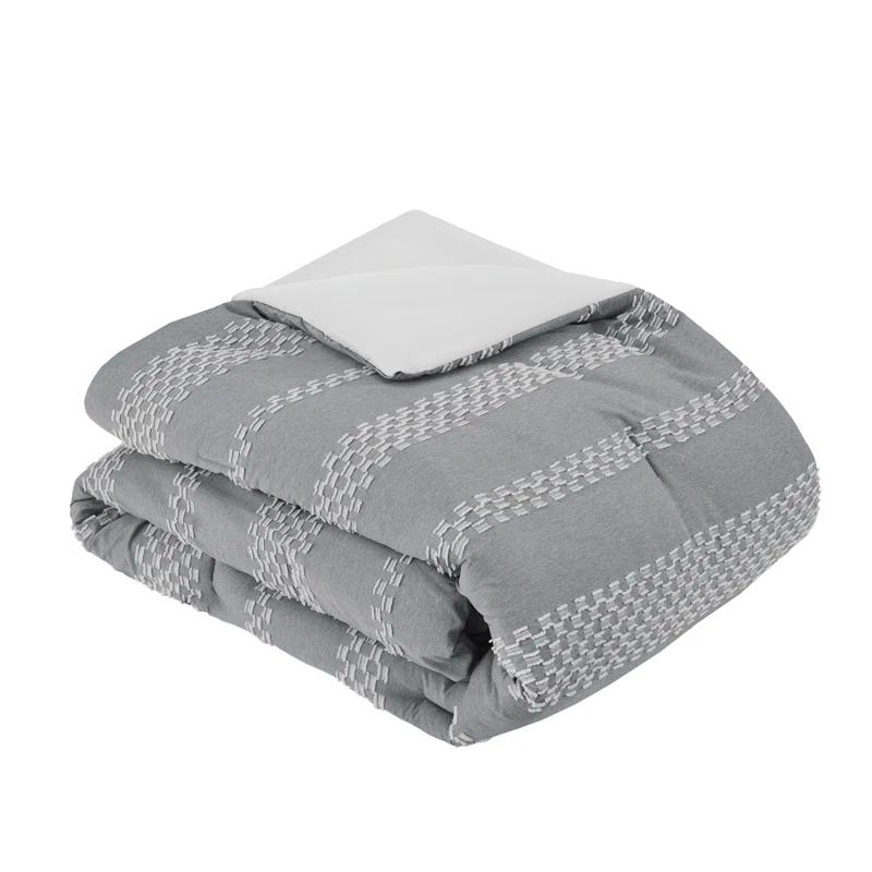 Striped 5 Piece Clipped Jacquard Comforter Set with Throw Pillows