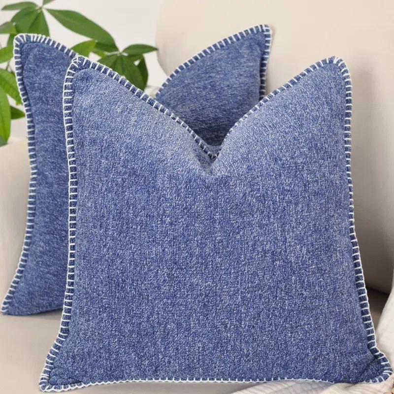 Oveesha Tassel Soft Chenille Throw Pillow Covers With Stitched Edge (Set of 2)