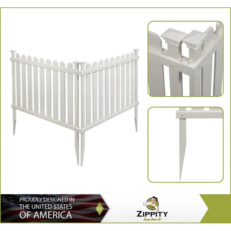 Zippity Outdoor Products 2.5ft H x 3.5ft W (2 Panels) No Dig Zippity Bella Puppy and Garden Fence Kit, No Dig Fence Panels, White Vinyl Fences for Dogs, Temporary Fence for Backyard, White Picket Fence Garden Border, ZP19064