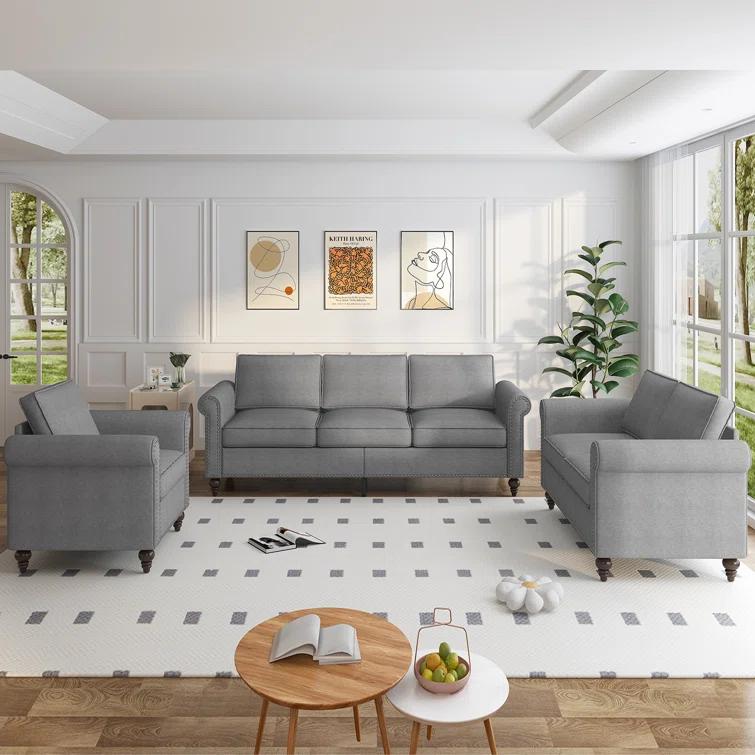 Alcott Hill® Devondrick 3-Piece Sofa Set | 3-Seater Sofa Couch, Loveseat and Single Sofa Chair for Small Spaces | Easy Assembly & Stain Resistant Fabric (Apartment/Dorm Ready)