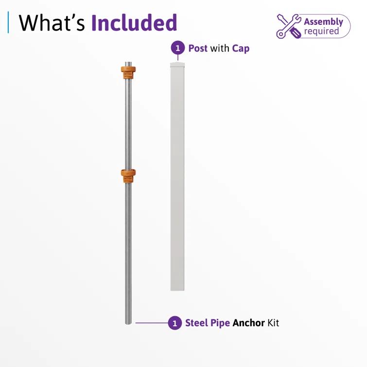 WamBam No-Dig Fence 5ft H (1 Fence Post) No Dig WamBam Windsor Finishing Post with Steel Pipe Anchor Kit, Permanent White Vinyl Post for Windsor Fence Panels and Gate Kit, Perfect for Yard, Pool or Dog Fence BL19109