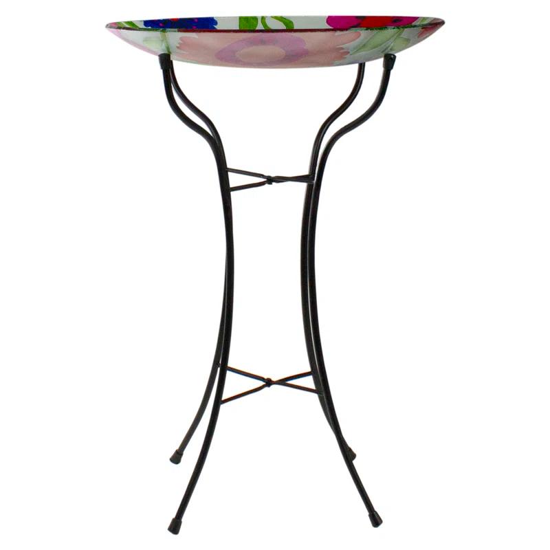 Northlight Seasonal 18" Red and Blue Summer Flowers Hand Painted Glass Outdoor Patio Birdbath