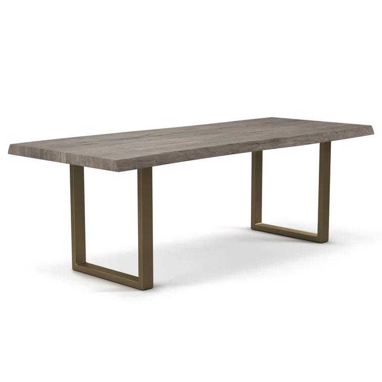 Sandblasted Grey Acacia Wood Dining Table with Brass U Base