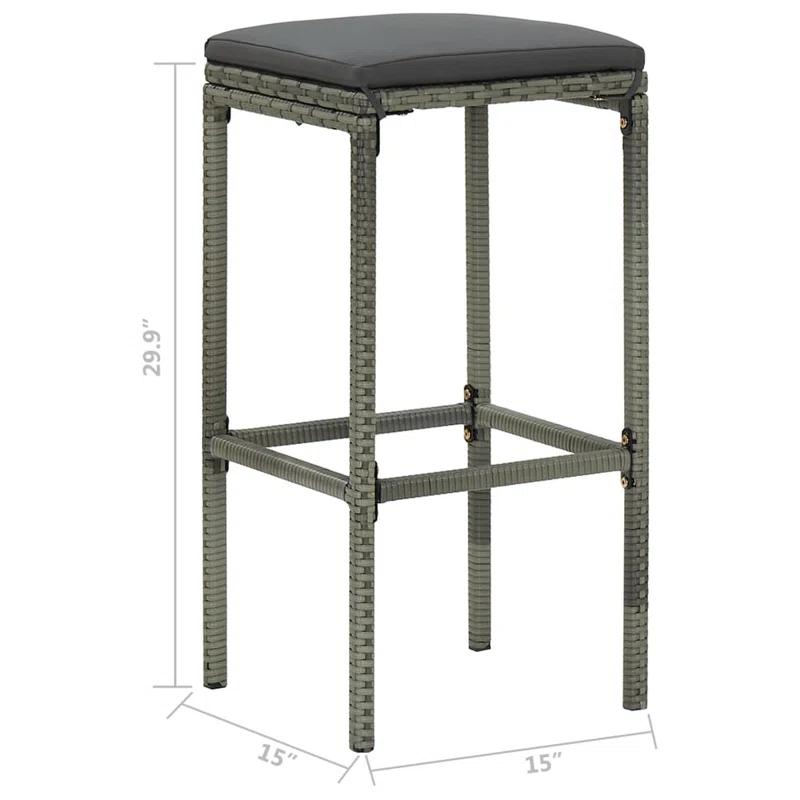 Benjara Outdoor Barstool Set Of 2 With Cushions, Gray Poly Rattan And Steel (Set of 2)