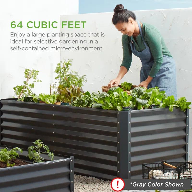 Arlmont & Co. Rosonda 8x4x2ft Outdoor Metal Raised Garden Bed, Planter Box for Vegetables, Flowers, Herbs