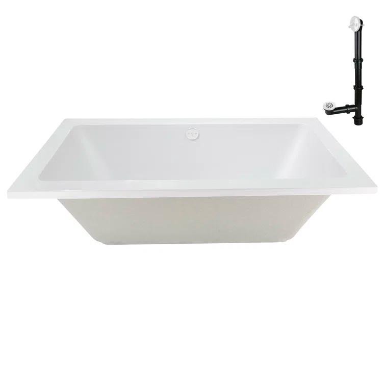 Streamline Bath 60" x 32" Acrylic Soaking Drop-In Bathtub, Drain Included N-4120-712-WH