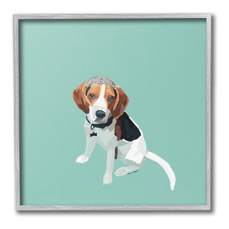 Stupell Industries Beagle with Tiara Framed Giclee Art by Amelia Noyes