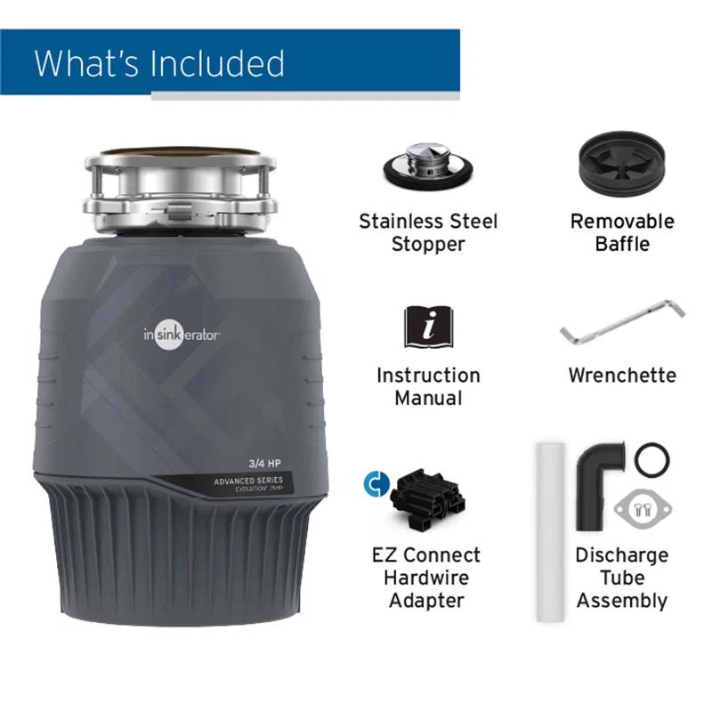 Evolution 0.75HP, 3/4 HP Garbage Disposal, Advanced Series Continuous Feed Food Waste Disposer