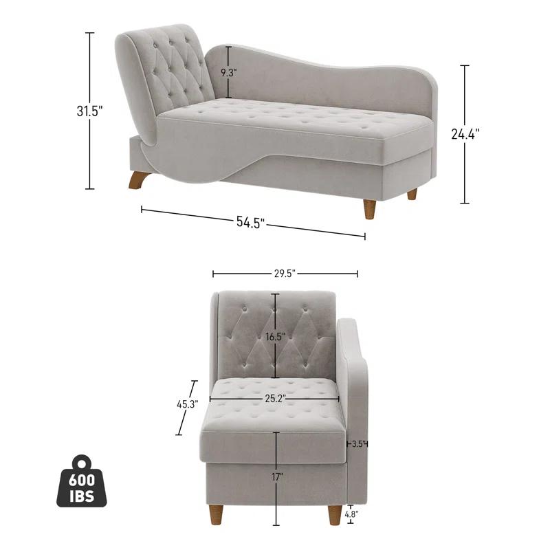 Mercer41 Acotas Velvet Upholstered Chaise Lounge with Storage