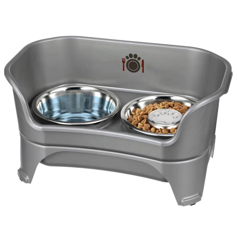 Slow Feed Bowl - Mess-Proof Dog Bowls Made In USA – Elevated, No Spill, Non-Tip, Non-Slip, Raised Stainless Steel Food/Water Pet Bowls Aid Digestion