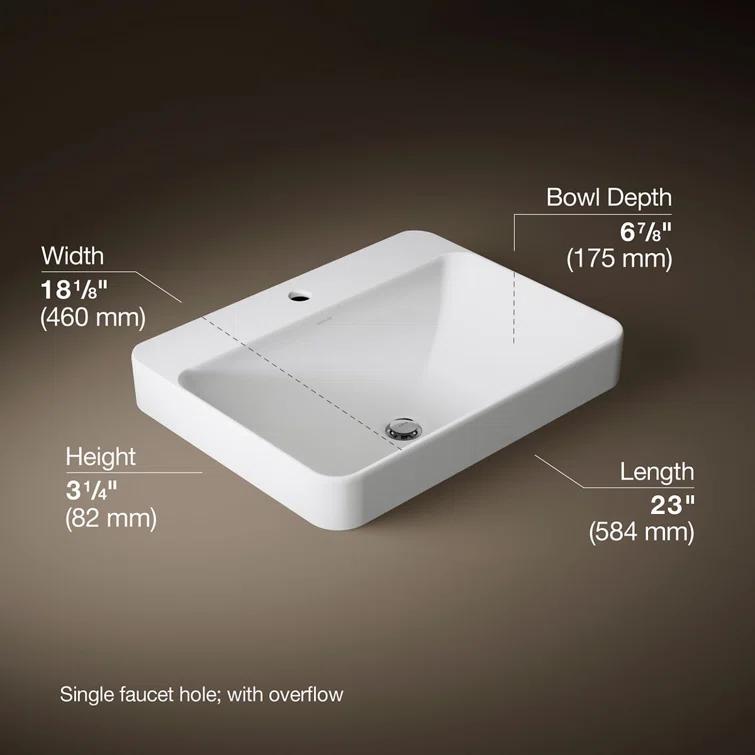 Kohler Vox® Vitreous China Rectangular Vessel Bathroom Sink with Overflow K-2660-1-0