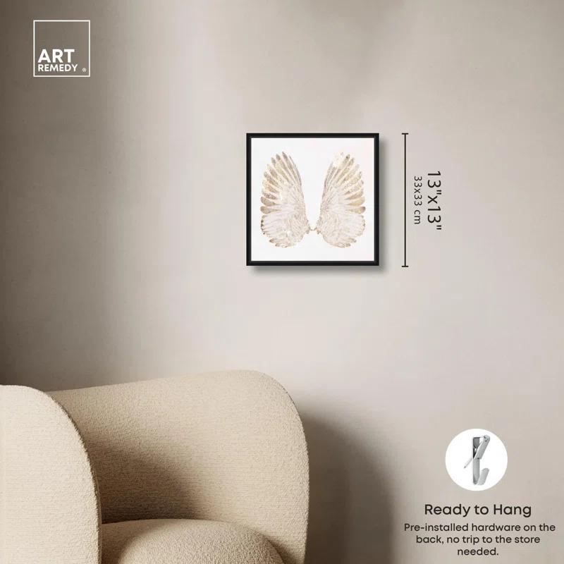 Art Remedy Soft Angel Wings Canvas Elegant White Gold Wall Art by Art Remedy