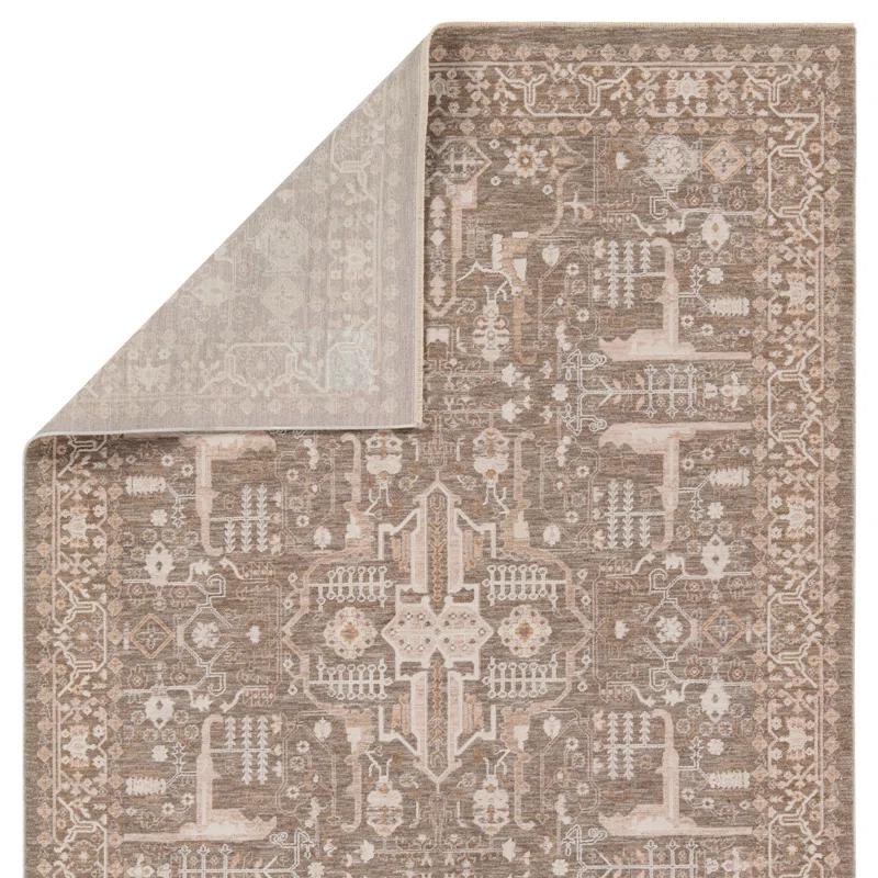Kerin Oriental Machine Woven Polyester/Polypropylene Area Rug in Taupe/Cream