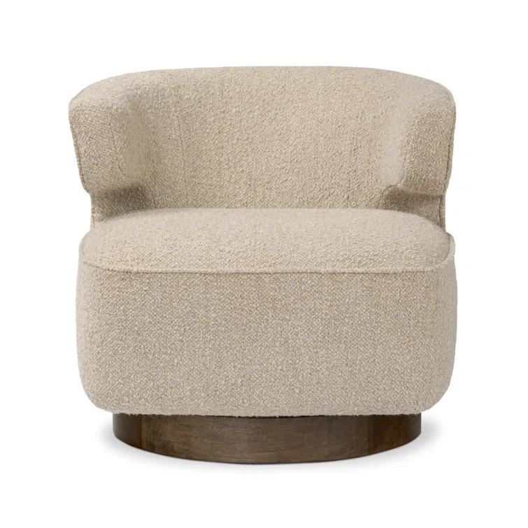 Berber Oatmeal Linen Blend Swivel Barrel Chair with Wood Base