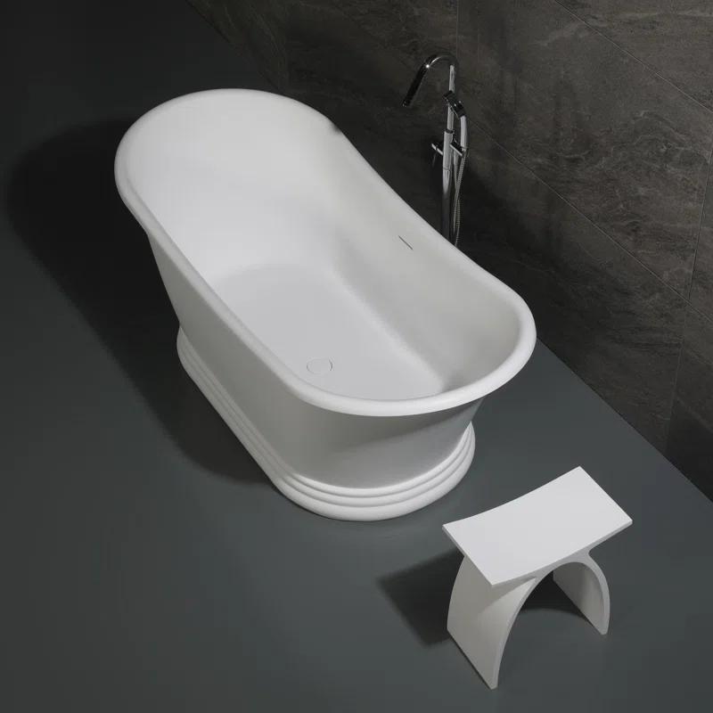 63.4'' x 29.5'' Freestanding Soaking Stone Bathtub