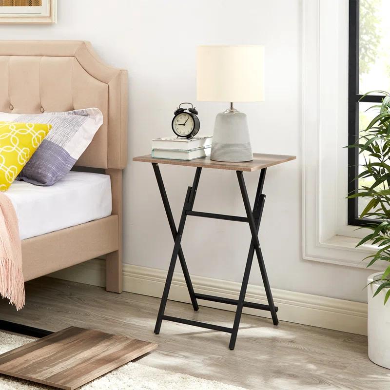 Latitude Run® 2-Piece Folding TV Tray Table Noassembly Required Portable Sofa Side Table, Industrial Snack Table For Small Spaces, Space-Saving Easy To Fold Wood Rustic Brown And Black