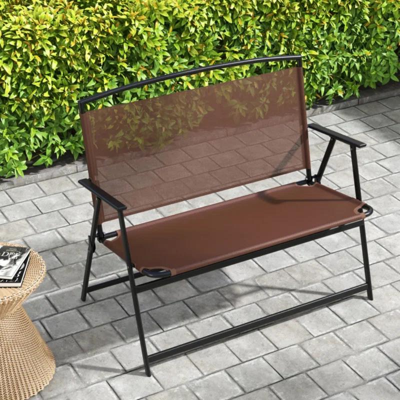 Red Barrel Studio® Folding Outdoor Garden Bench 2-Person Patio Bench With Backrest And Armrests