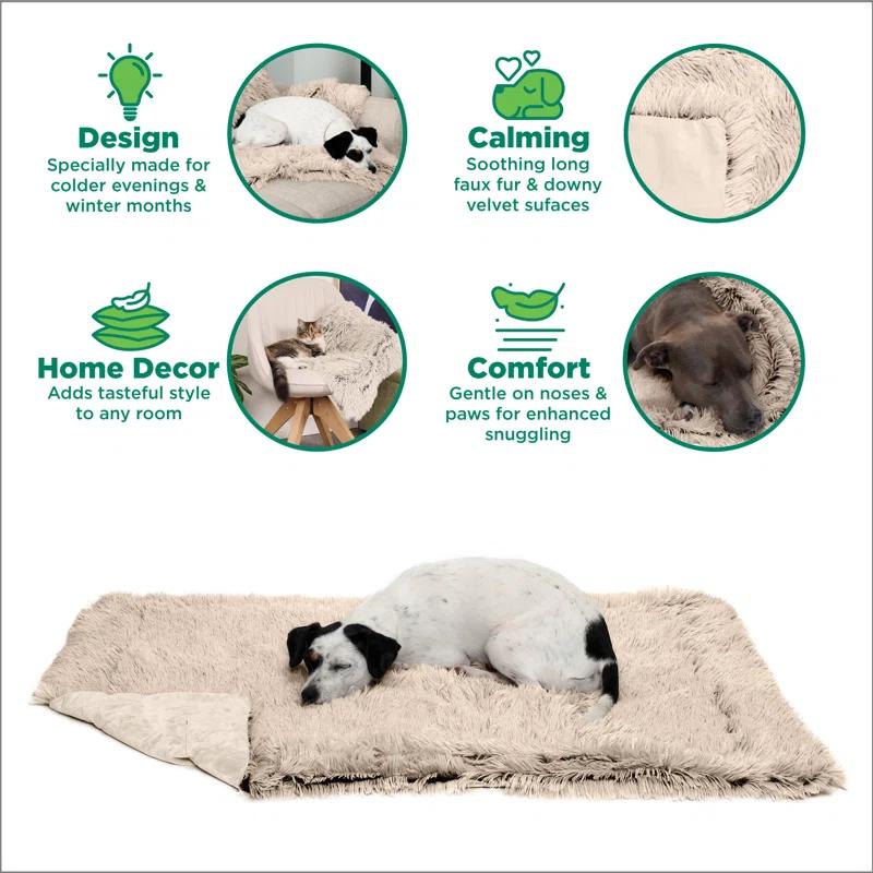 QUALITY FLOORING INC. Waterproof Throw Blanket For Dogs & Indoor Cats, Washable - Shaggy Plush Calming Long Faux Fur & Velvet Dog Blanket