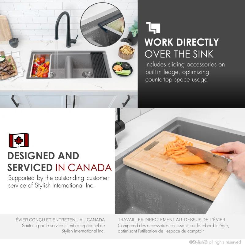 STYLISH S-833WL Stylish Pietra Dual-Mount 33" Composite Granite Double Bowl Kitchen Sink