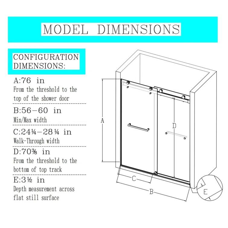 LILI 56-60"W x 76"H Dual Sliding Shower Door, Modern Style AADSH5676LL