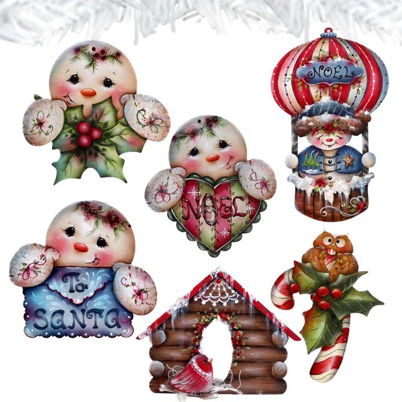 Designocracy 6 Piece Giggles and Gifts Decorative Wooden Clip-on Ornaments by J. Mills-Price