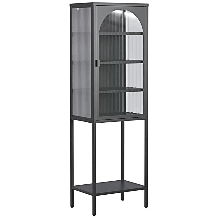 wendeway Metal Glass Door Display Storage Cabinet - 5-Tier Cube Bookshelf Storage Cabinet With 3 Adjustable Shelves For Kitchen | Wayfair