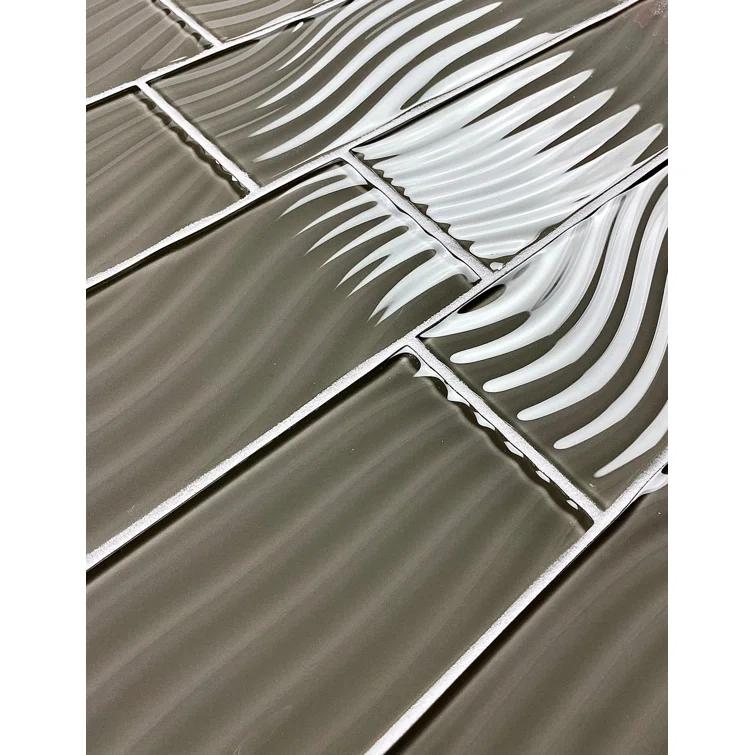 Abolos Pacific 4 in. x 12 in. Textured Glass Straight Edge Subway Decorative Kitchen & Bathroom Wall Tile