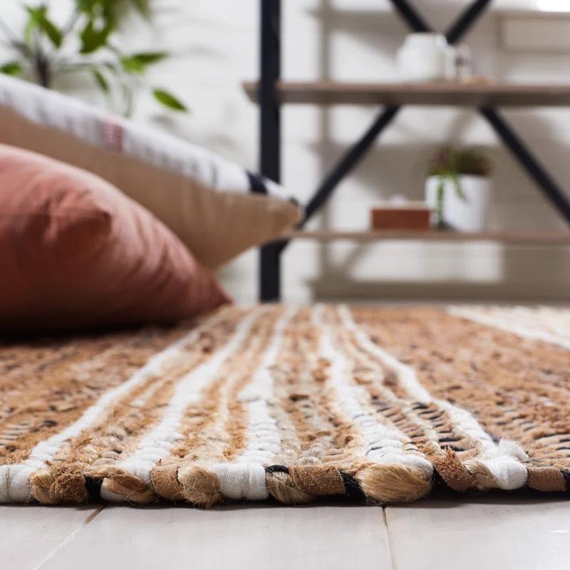 Sand & Stable™ Preston Striped Hand-Woven Cotton/Leather/Jute Brown/Beige Area Rug