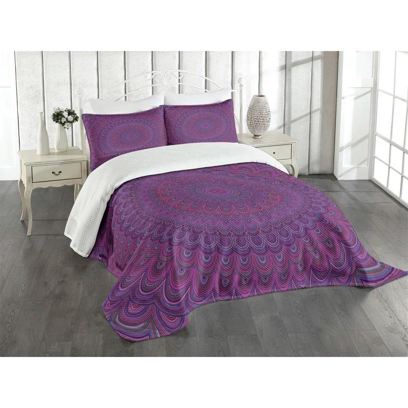 Ambesonne Ambesonne Eggplant Bedspread Set Vintage Purple Mandala Purple
