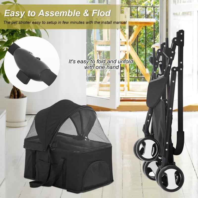 Foldable Pet Stroller with Detachable Carrier