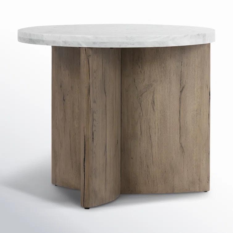 Voss Round Side Table - Natural and White Marble