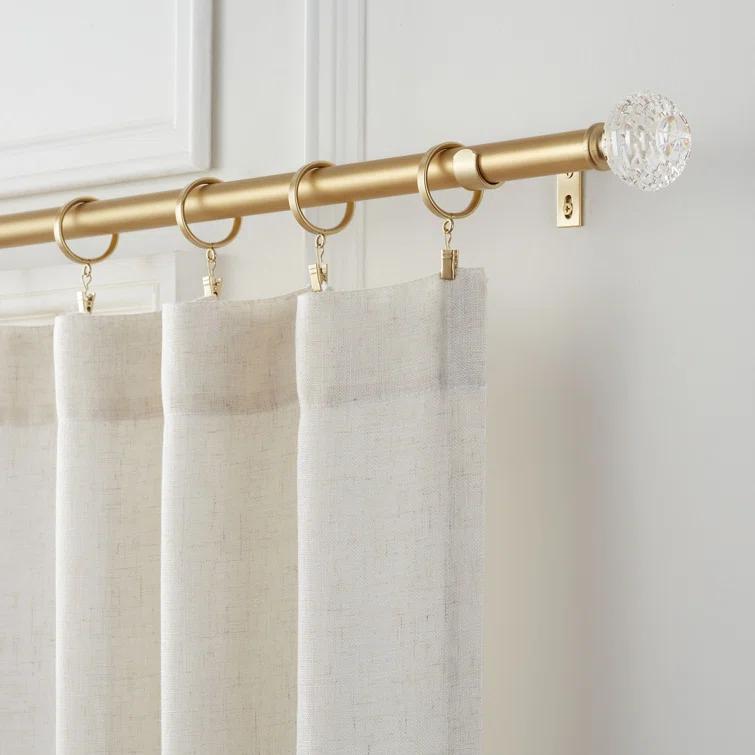 MODE Mode Premium Collection 1 in Diameter Curtain Rod Set with Round Cut Crystal Finials and Steel Wall Mounted Adjustable Rod