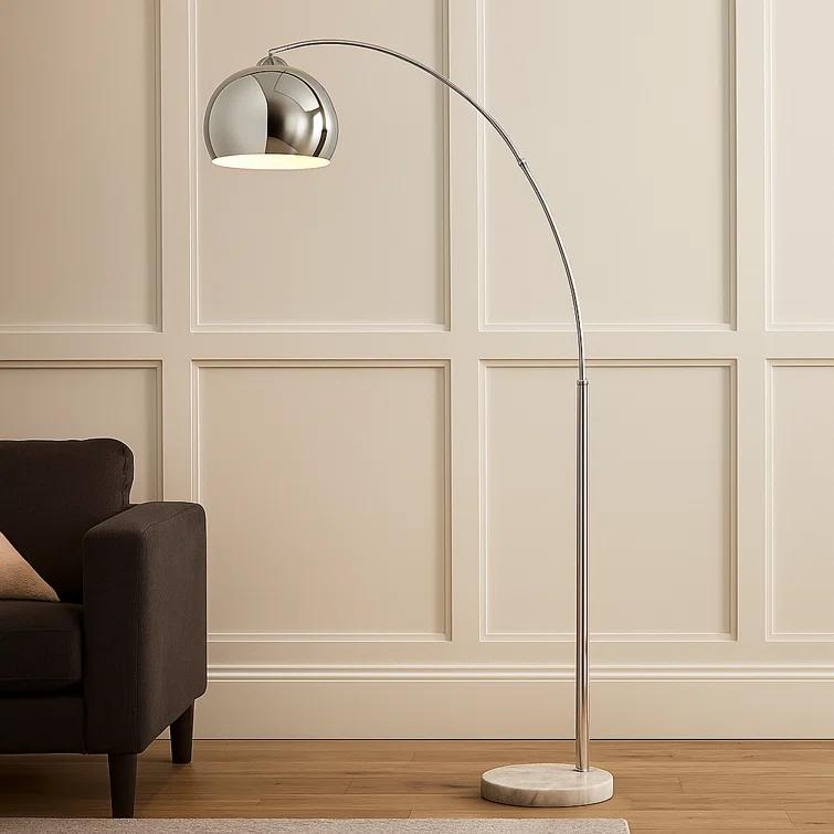 Wrought Studio™ Modern 67" Arc Floor Lamp with Curved Metal Shade, Weighted Marble Base & Foot Switch for Living Room or Bedroom