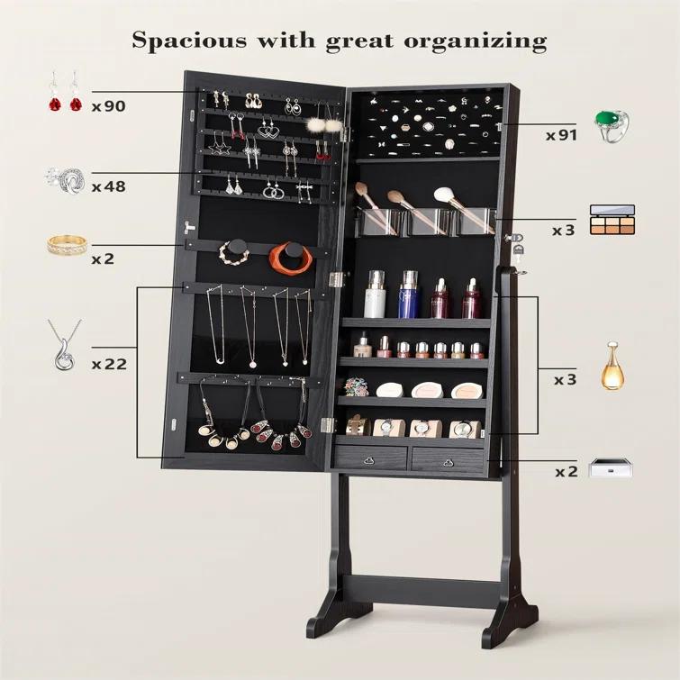 NIERBO Lockable Jewelry Organizer Mirror - Stylish Storage Solution For Women