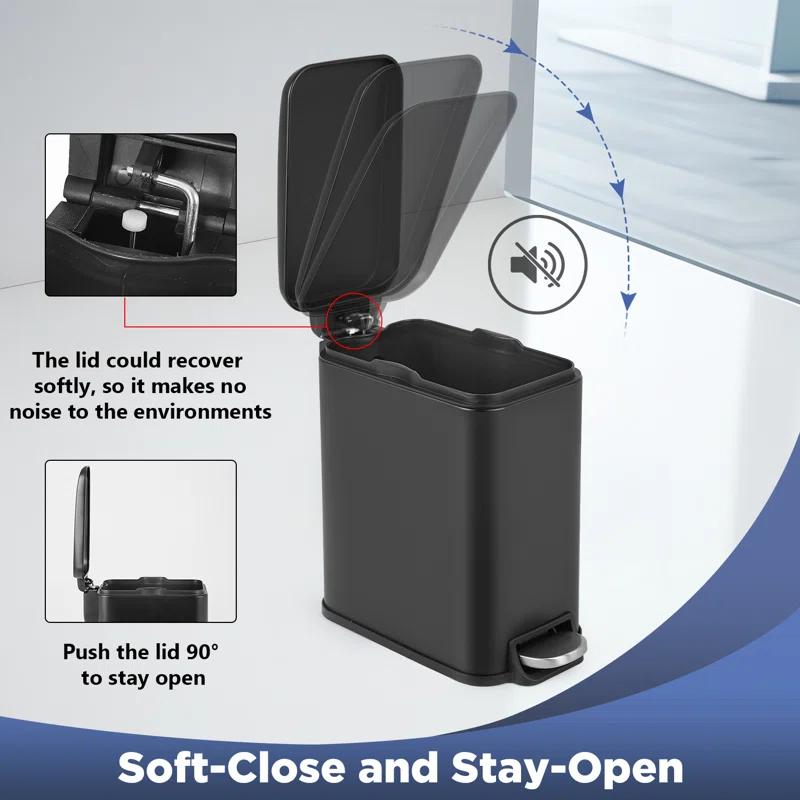 FDW Bathroom Trash Can With A Lid 1.3 Gallon  (5 L) Small Trash Bin Step Pedal Garbage Can With Removable Bucket Slim For Small Spaces For Bathroom,Bedroom,Kitchen,Office
